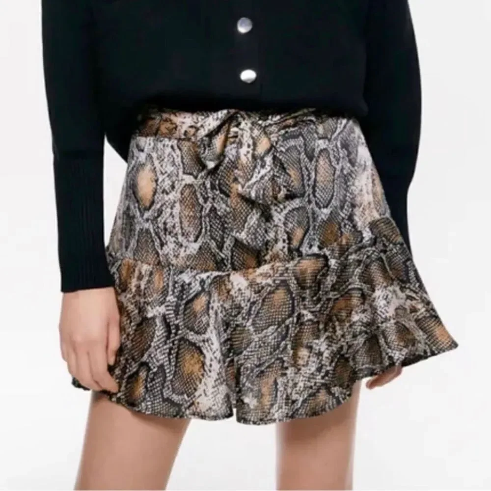 Zara Snake Print Micro Mini Skort Skirt